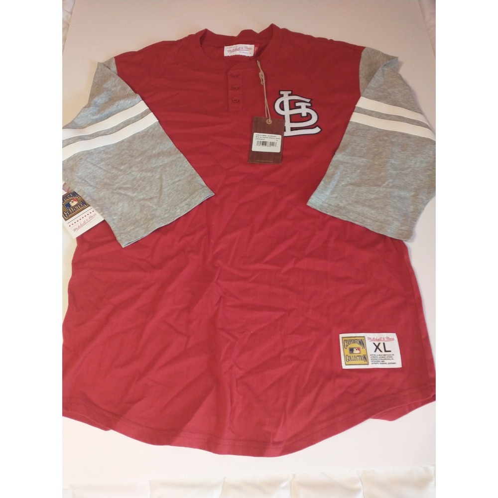 Mitchell & Ness Mens St. Louis Cardinals Henley‎ Shirt, Red, X-Large